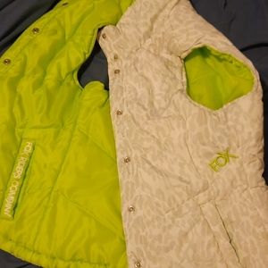 Fox vest. Green. Reversible and white cheetah.